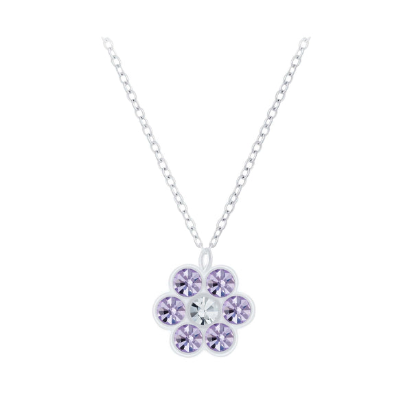 Children's Sterling Silver Purple Crystal Flower Pendant Necklace
