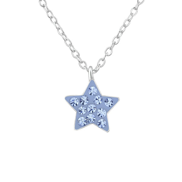 Children's Sterling Silver Light Sapphire Blue Crystal Star Pendant Necklace