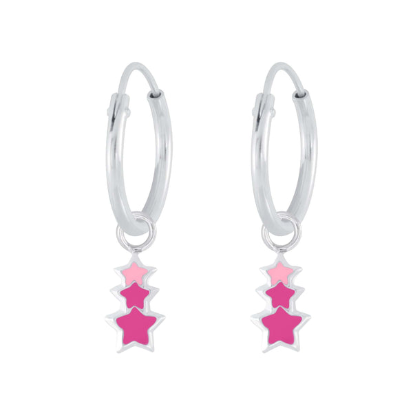 Children's Sterling Silver 'Pink Star Burst' Hoop Earrings