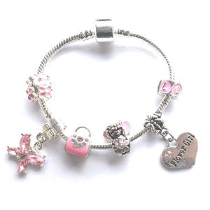Children's Flower Girl 'Pink Fairy Dream' Silver Plated Charm Bead Bracelet