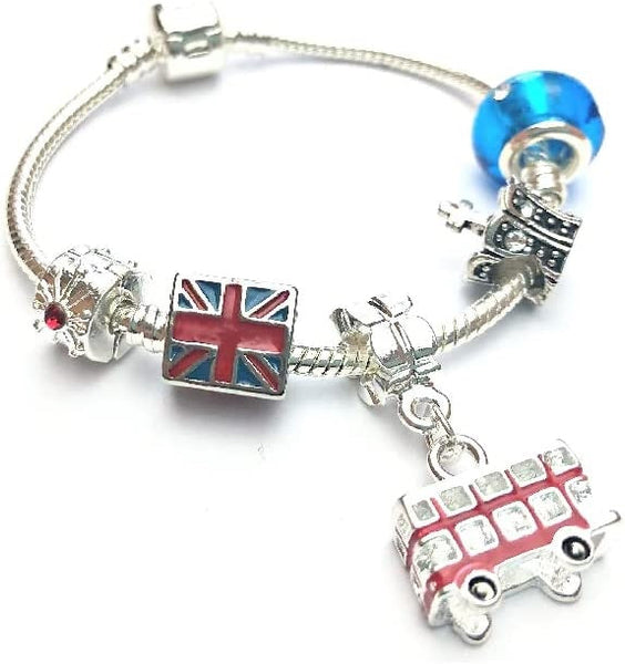 Children's 'Platinum Jubilee / King’s Coronation’ London Themed Silver Plated Charm Bead Bracelet