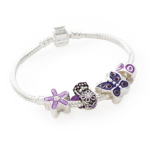 Children's 'Purple Fairy' Silver Plated Charm Bead Bracelet