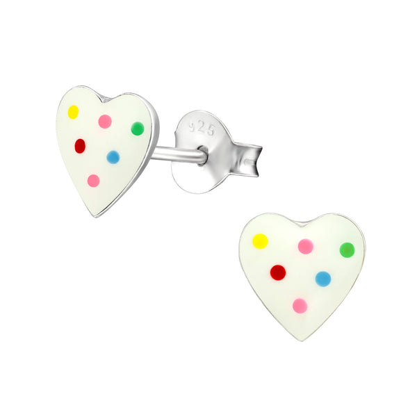 Children's Sterling Silver Rainbow Spot Heart Stud Earrings