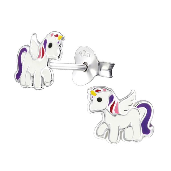 Children's Sterling Silver White Unicorn Stud Earrings