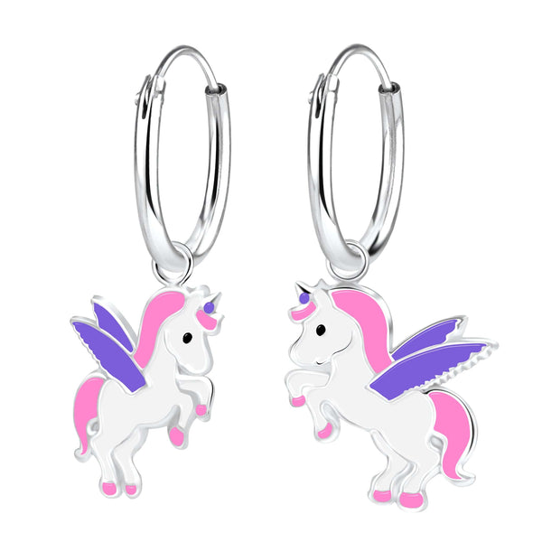 Children's Sterling Silver 'Winged Unicorn' Hoop Earrings