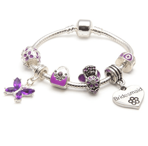 Children's Bridesmaid 'Purple Fairy Dream' Silver Plated Charm Bead Bracelet