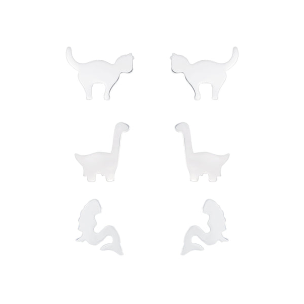 Children's Sterling Silver Set of 3 Pairs of Plain Stud Earrings