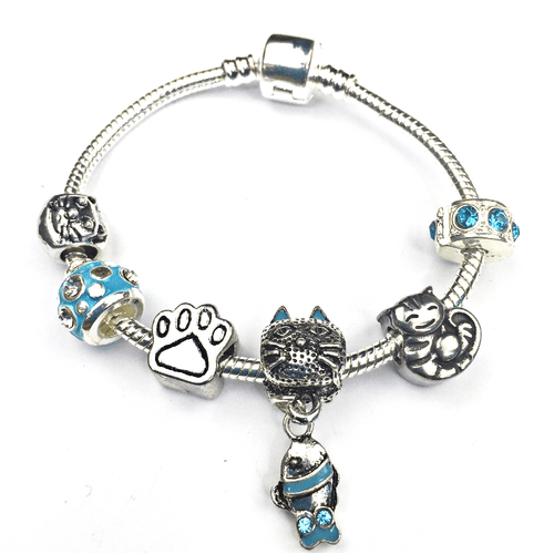 Children's 'Cool for Cats' Silver Plated Charm Bead Bracelet