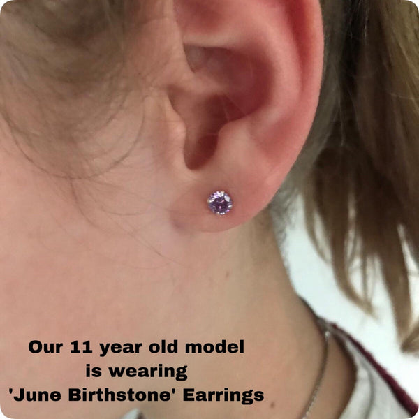 Children's Sterling Silver 'January Birthstone' Stud Earrings