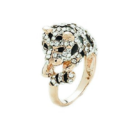 Designer Inspired Pale Gold and Crystal Diamante 'Lucky Leopard' Cocktail Ring