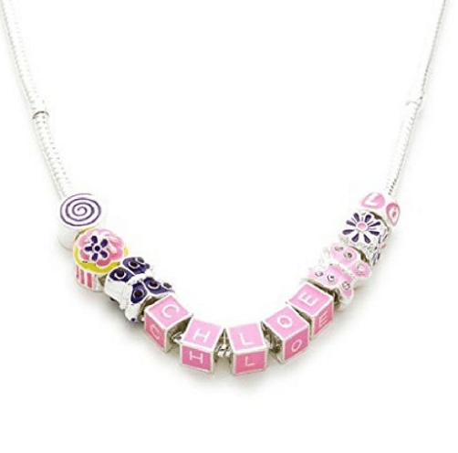 Children's Personalised Name 'Birthday Wishes' Silver Plated Charm Bead Necklace
