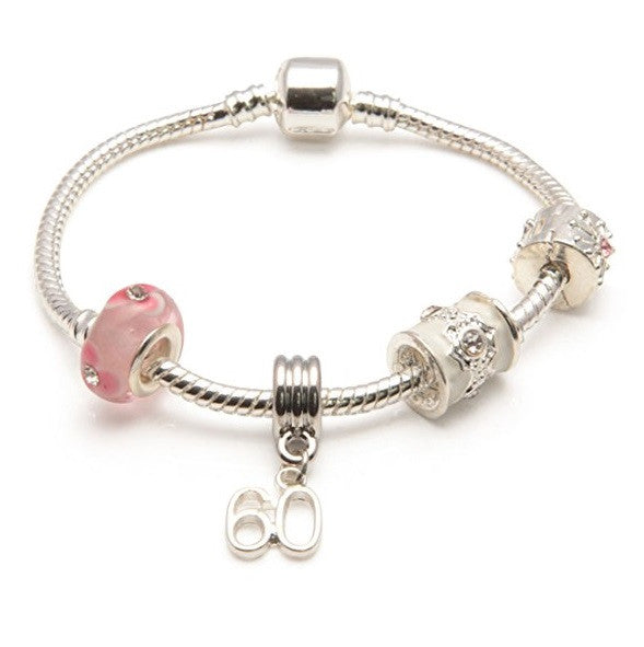 silver and pink bracelet, 60th birthday gifts girl and charm bracelet gifts for 60 year old girl