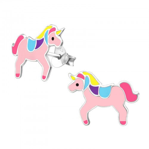 Children's Sterling Silver 'Pink Unicorn' Stud Earrings