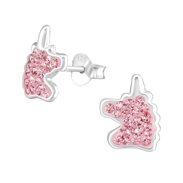 Children's Sterling Silver 'Pink Sparkle Unicorn' Crystal Stud Earrings