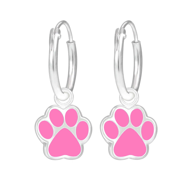 Children's Sterling Silver 'Pink Paw' Hoop Earrings