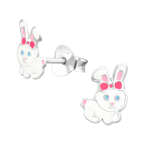 Children's Sterling Silver 'Pretty White Bunny Rabbit' Stud Earrings