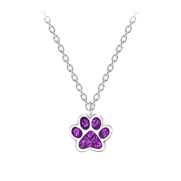 Children's Sterling Silver 'Purple Crystal Paw' Pendant Necklace