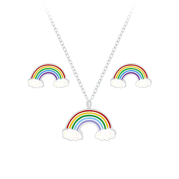 Children's Sterling Silver Rainbow Pendant Necklace and Rainbow Stud Earrings Set
