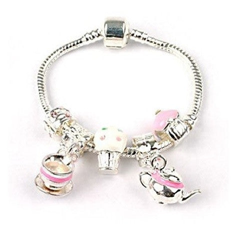 Children's 'Tea & Cake' Silver Plated Charm Bead Bracelet