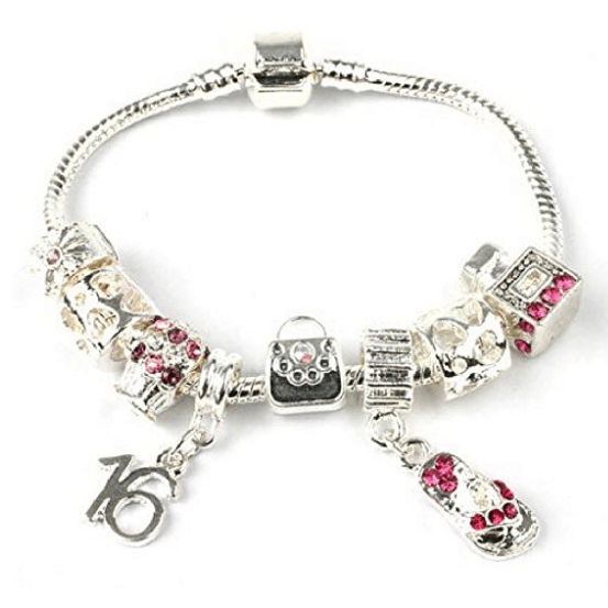Teenager's 'Handbags & Gladrags' Age 13/16/18 Silver Plated Charm Bead Bracelet