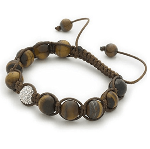 Designer Inspired 'Stern's Star' Tiger's Eye Gemstone/Silver Pave Czech Crystal Disco Ball  Bracelet