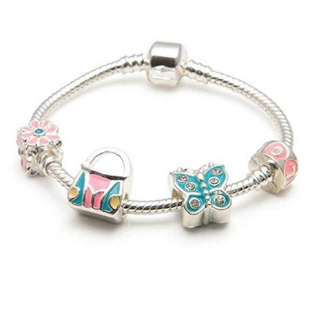 Children's 'October Birthstone' Rose Coloured Crystal Silver Plated Charm Bead Bracelet