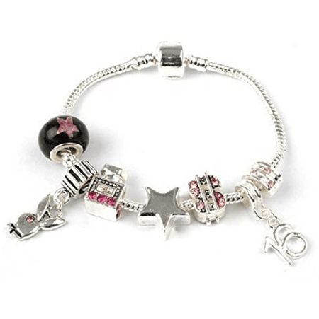 Teenager's 'Party All Night' Age 13/16/18 Silver Plated Charm Bead Bracelet
