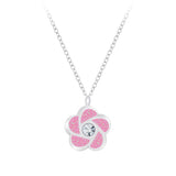 Children's Sterling Silver 'Pink Glitter Flower'Pendant Necklace