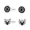 Children's Sterling Silver Set of 2 Pairs of Halloween Spider Themed Stud Earrings