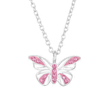 Children's Sterling Silver 'Pink Crystal Butterfly' Pendant Necklace