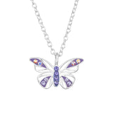 Children's Sterling Silver 'Purple Crystal Butterfly' Pendant Necklace