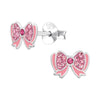Children's Sterling Silver 'Pink Bow with Crystal' Stud Earrings