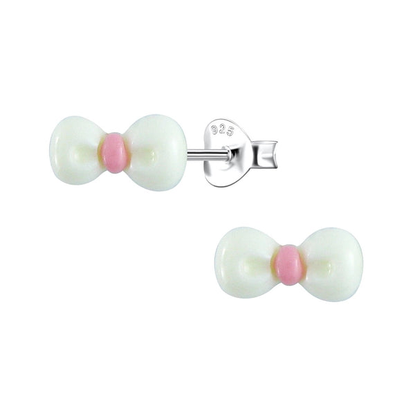 Children's Sterling Silver 'White Resin Bow’ Stud Earrings