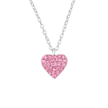 Children's Sterling Silver 'Pink Diamante Crystal Open Heart' Hoop Earrings