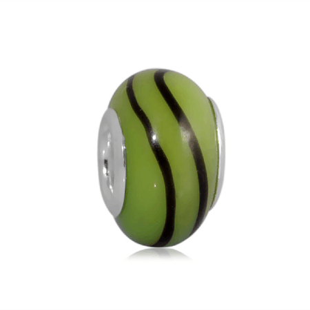 'Green Kaleidoscope' Glass Bead With Silver Plated Core