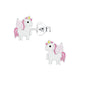 Children's Sterling Silver 'White and Pink Winged Unicorn' Stud Earrings