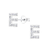 Children's Sterling Silver 'Crystal Letter E' Stud Earrings
