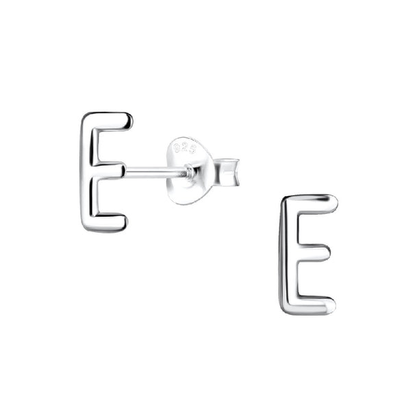 Children's Sterling Silver 'Letter E' Stud Earrings