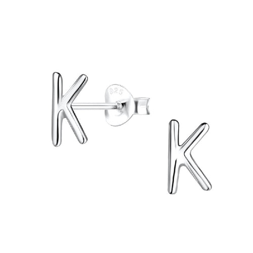 Children's Sterling Silver 'Letter K' Crystal Stud Earrings