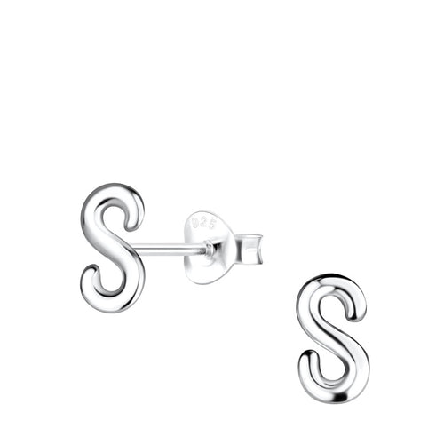 Children's Sterling Silver 'Letter S' Stud Earrings