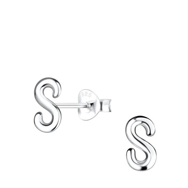 Children's Sterling Silver 'Letter S' Stud Earrings
