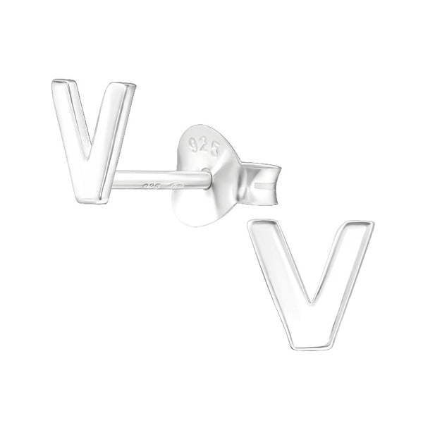 Children's Sterling Silver 'Letter V' Stud Earrings