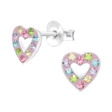 Children's Sterling Silver 'Violet Crystal Heart' Stud Earrings