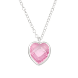 Children's Sterling Silver Pink Crystal Heart Pendant Necklace