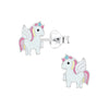 Children's Sterling Silver 'White and Pink Winged Unicorn' Stud Earrings