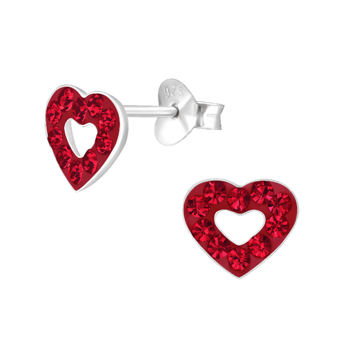 Children's Sterling Silver 'Red Crystal Love Heart' Stud Earrings