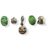 Set of 5 Silver Plated Green Halloween Themed Charms and Beads