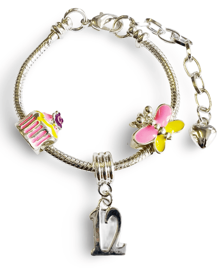 Children's Pink 'Happy 12th Birthday' Silver Plated Charm Bead Bracelet