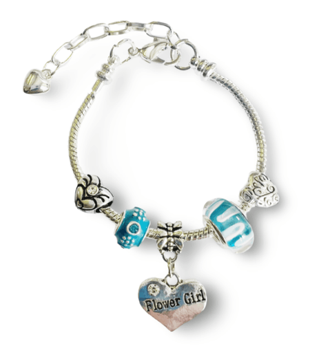 Children's Bridesmaid 'Blue Butterfly' Silver Plated Charm Bead Bracelet