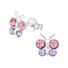 Children's Sterling Silver Pink and Purple Diamante Butterfly Stud Earrings